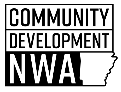 A black and white image of a state with the words "Community Development NWA" written above it.