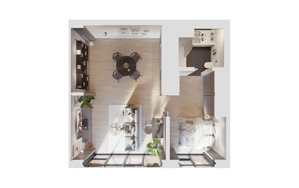 3D one-bedroom floor plan