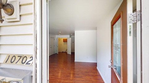 a view of the living room from the front door