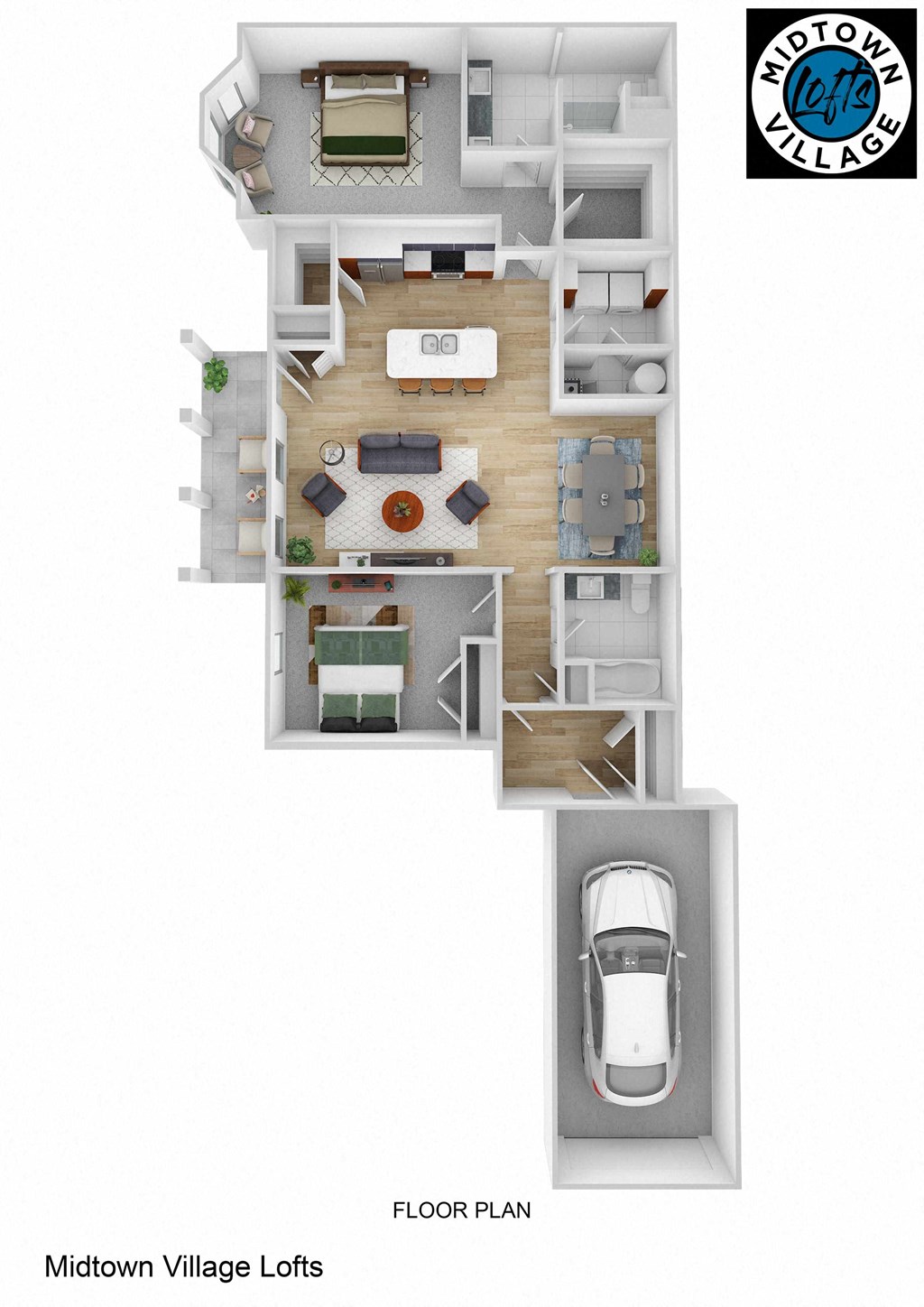 a floor plan of a house with a car in the garage
