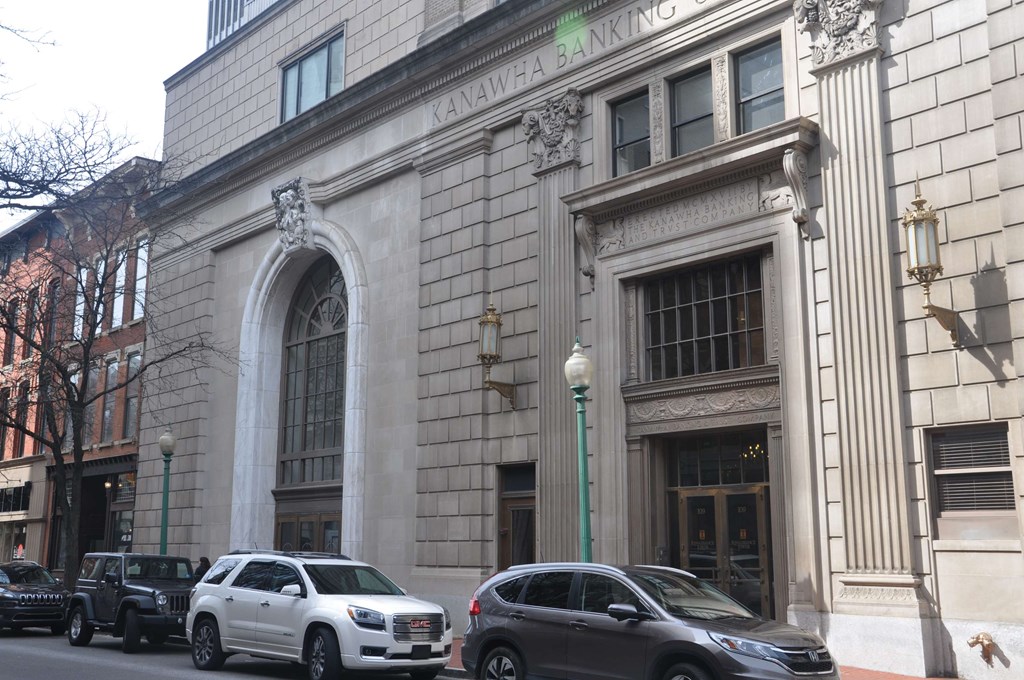 the facade building on a city street