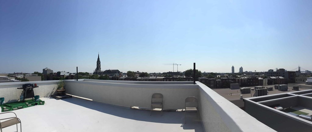 the view of the city from the roof terrace