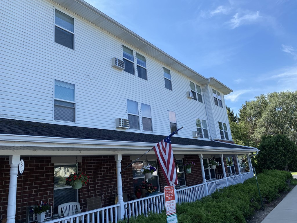 a house with an flag in front of it