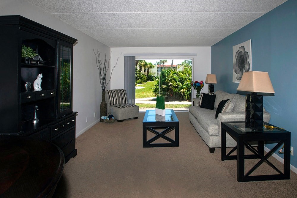 a living room with a couch and a television