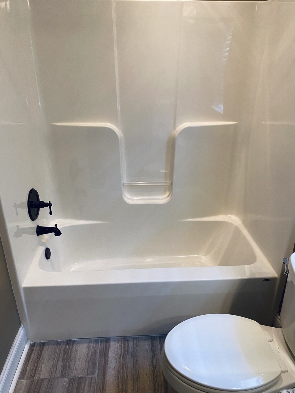 a bathroom with a toilet and a bath tub