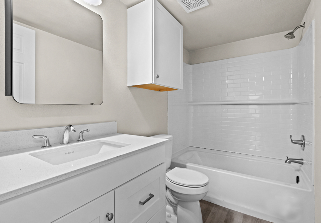 the preserve at ballantyne commons apartment bathroom with sink toilet and tub