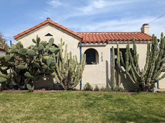 a house with cactus in front of it