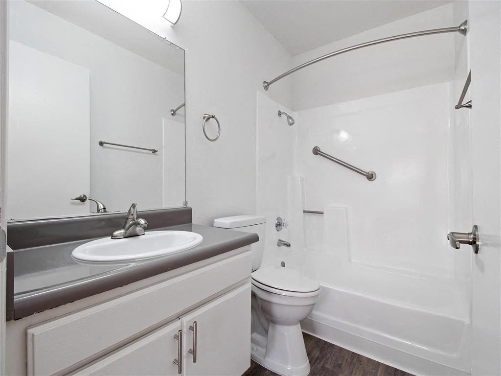 a bathroom with a sink toilet and a shower