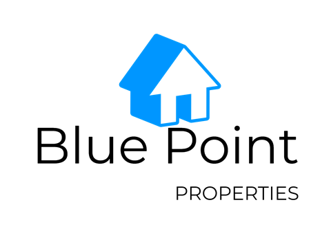 A blue house icon on a black background.