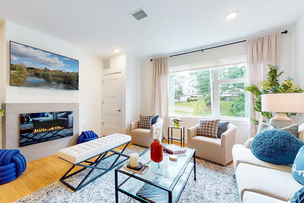 Living area with fireplace