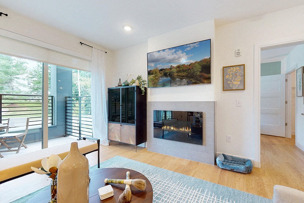 Living area with fireplace