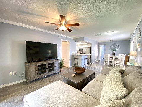 a living room with a couch and a tv