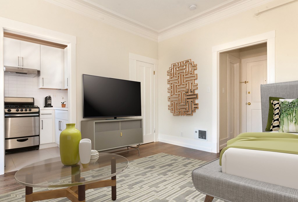 a living room with a couch and a television