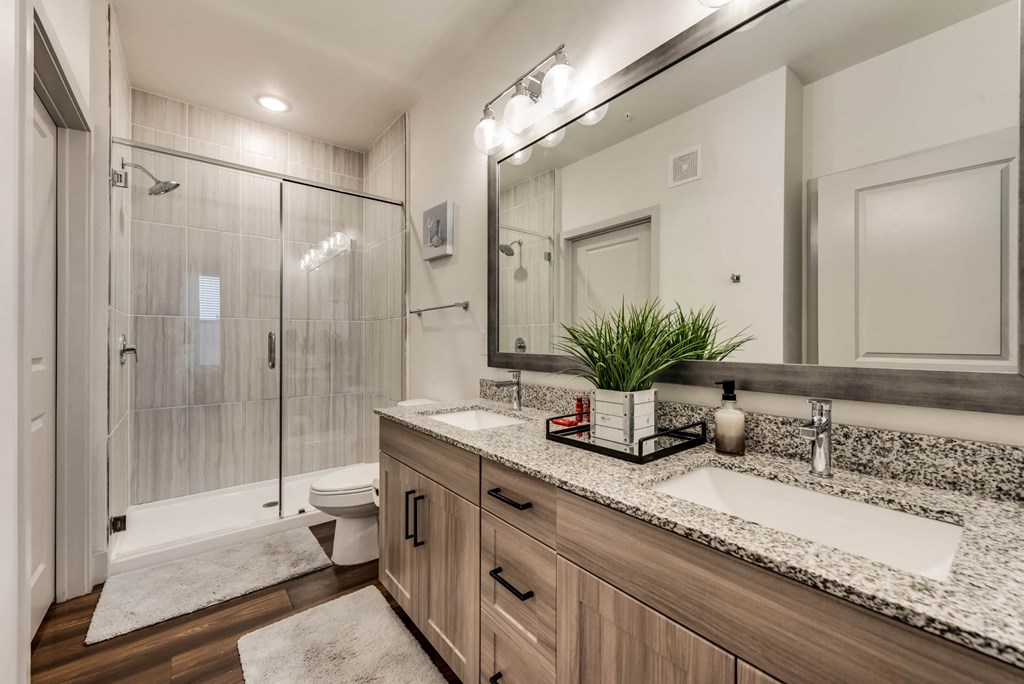 a bathroom with a sink and a shower