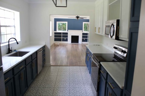 a view of the kitchen from the living room