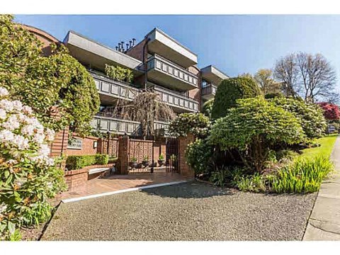 A residential building with a driveway and flowering bushes.