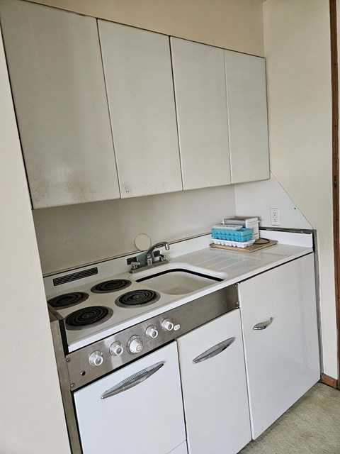 a small kitchen with a stove and a sink