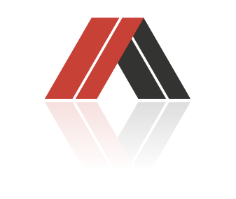 a red and gray geometric shapes symbol on a black