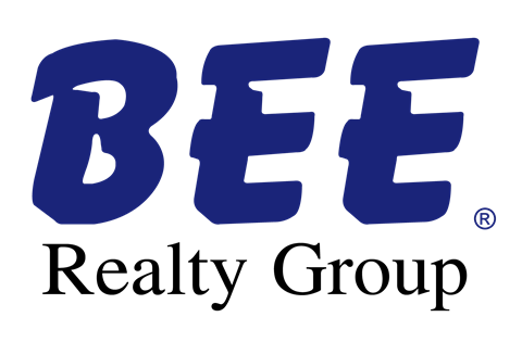 A blue and white logo for the BEE Realty Group.
