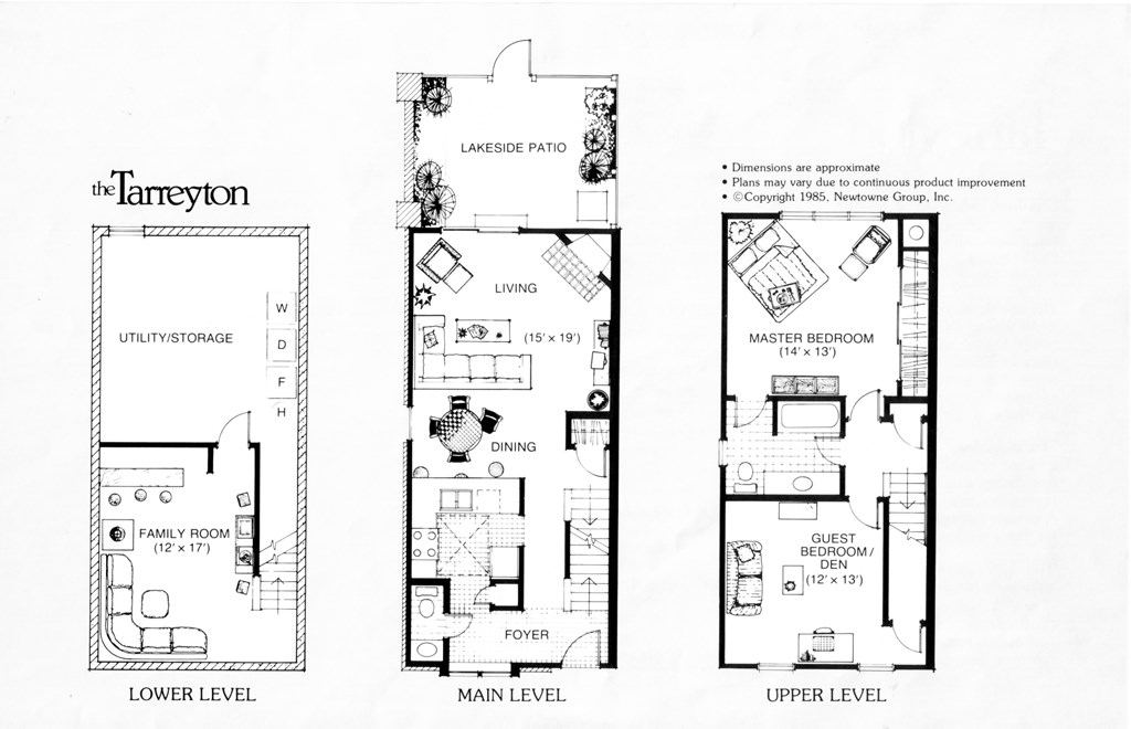 three floor plans of different layouts of a house