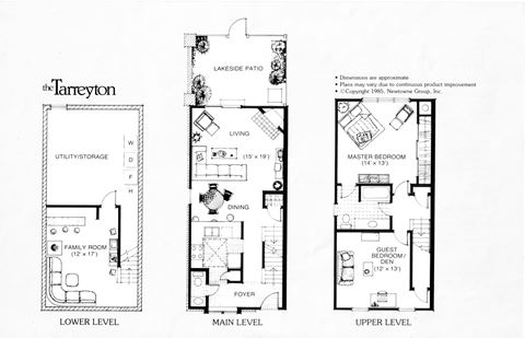 three floor plans of different layouts of a house