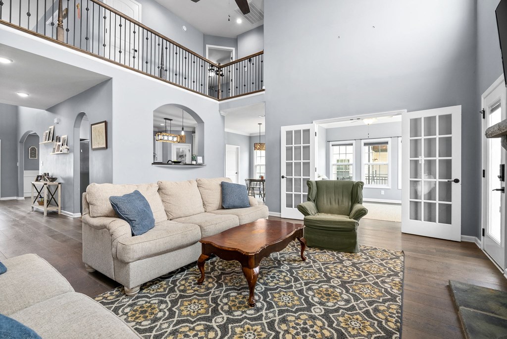 a living room with a couch and a coffee table