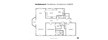 Two Bedroom D Floor Plan at Ingram Manor Apartments, Pikesville