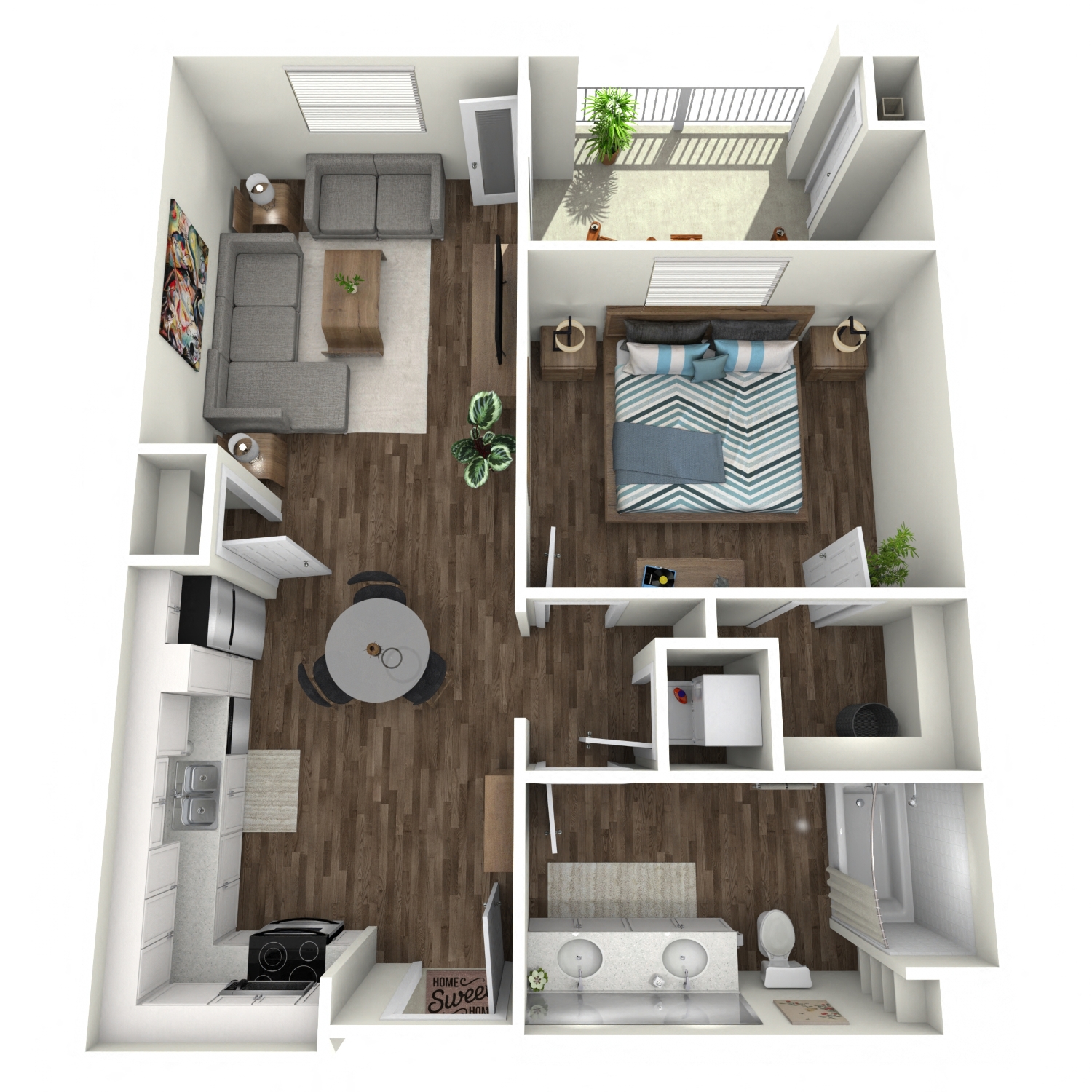1B one bed one bath floor plan