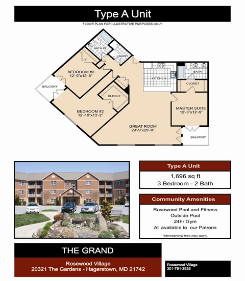Type A Floor Plan at Rosewood Village, Hagerstown, Maryland