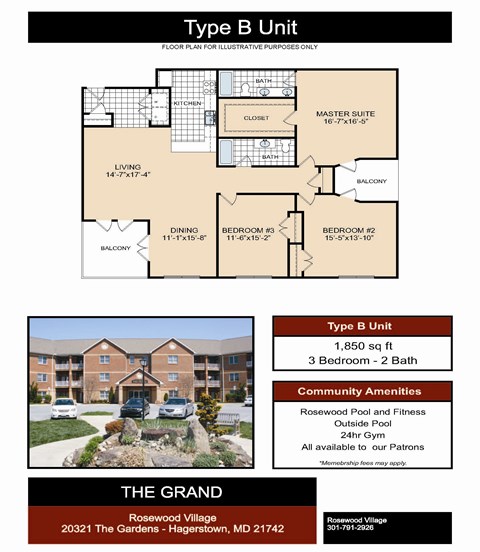 Type B Floor Plan at Rosewood Village, Hagerstown, MD