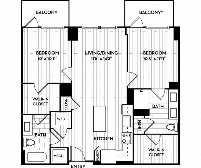 The Camille Apartments - Bethesda, MD - 22F1 Floor Plan 943 Sq Ft