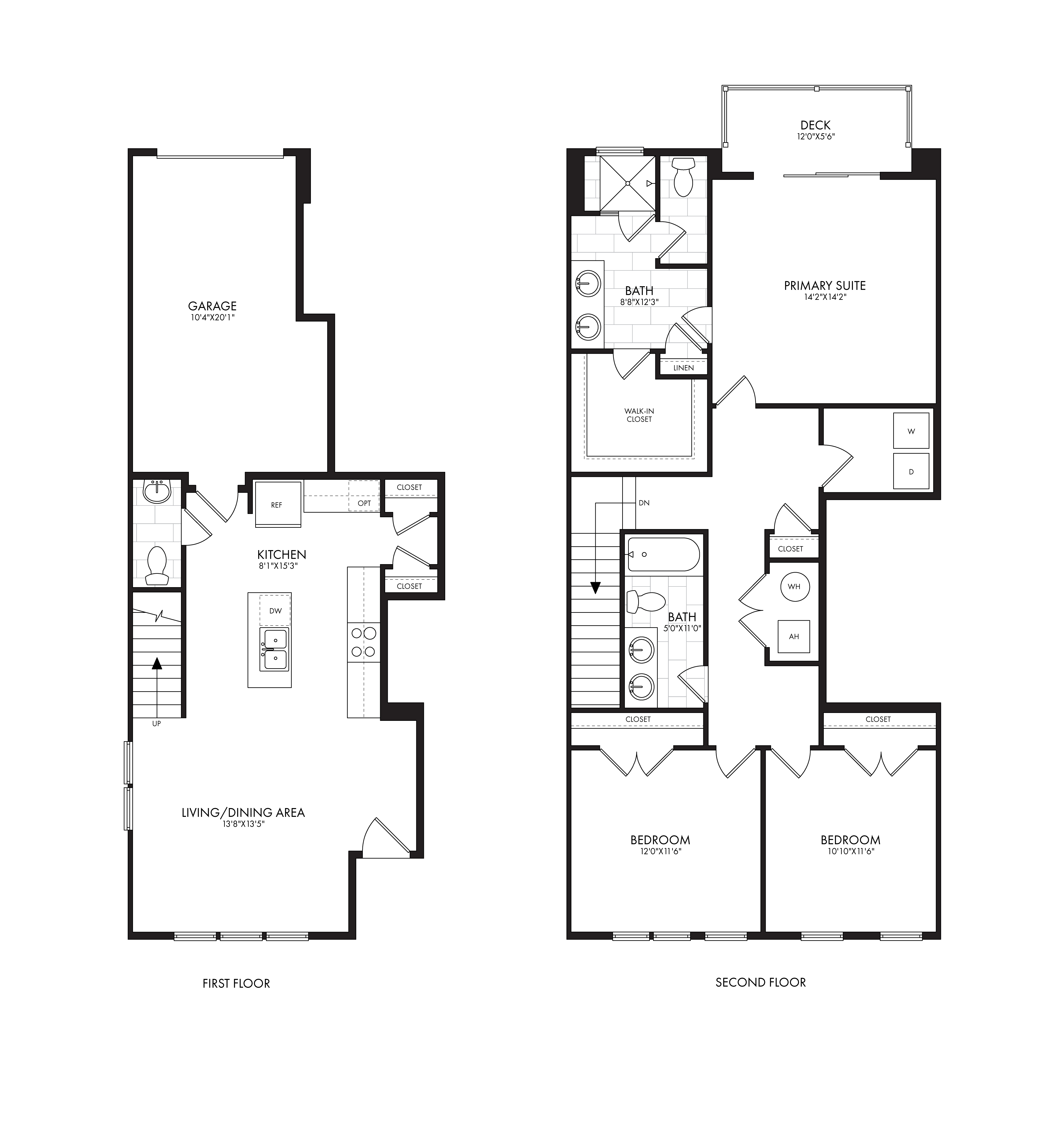 E1 Townhome Floorplan, Lower Two over Two Layout