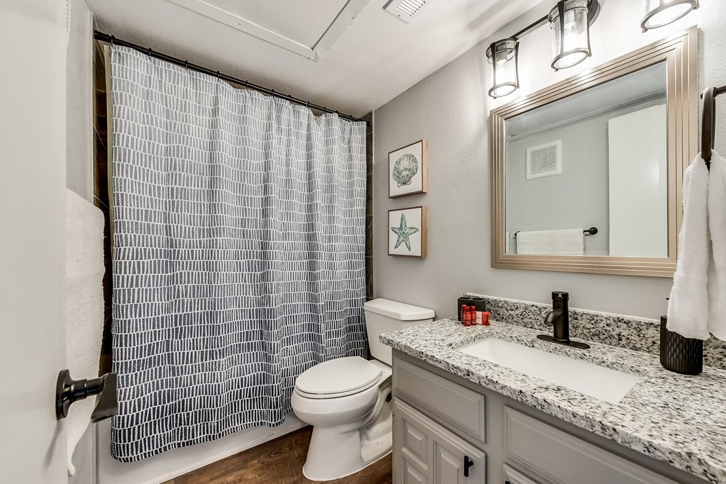 a bathroom with a shower and a sink and a toilet