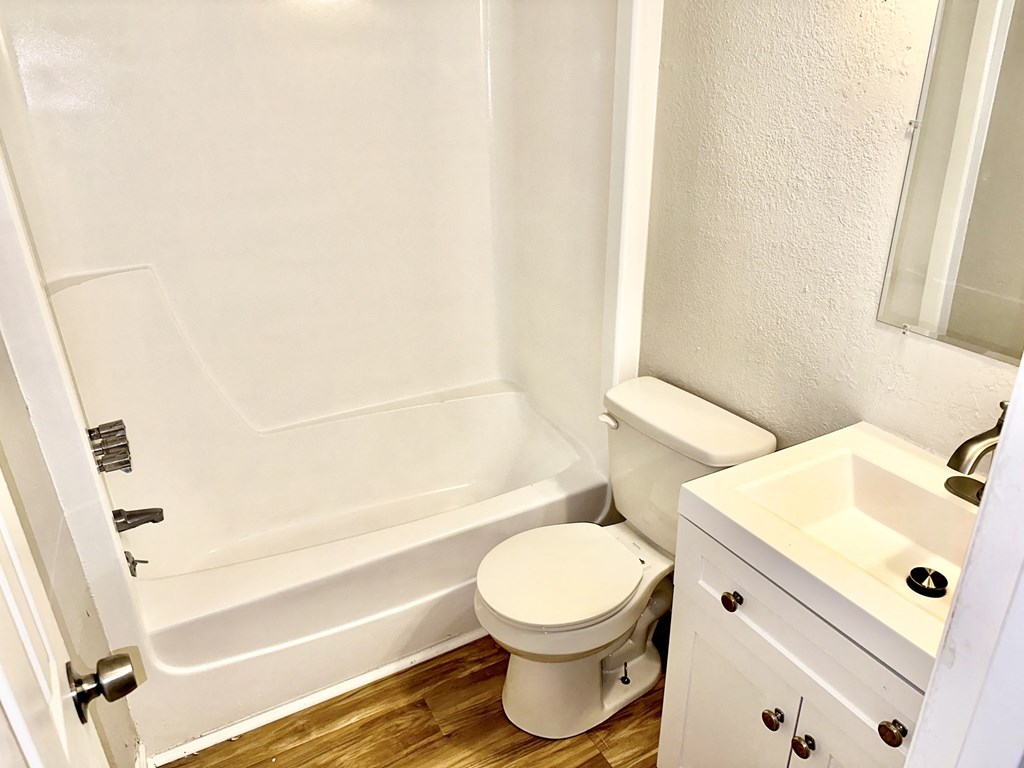 a bathroom with a toilet and a sink and a tub