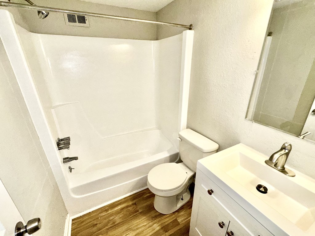 a bathroom with a shower toilet and sink