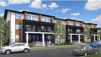 a rendering of a new apartment building on a city street