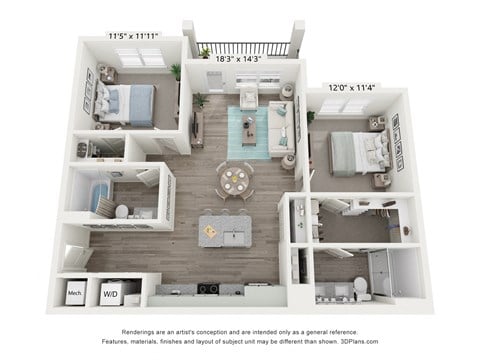 a 3 bedroom floor plan with a bathroom and a living room