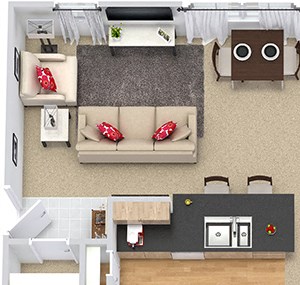 Chandler 3D. 2 bedroom apartment. Kitchen with bartop open to living/dinning room. 1 full bathroom. Walk-in closets. Patio/balcony.