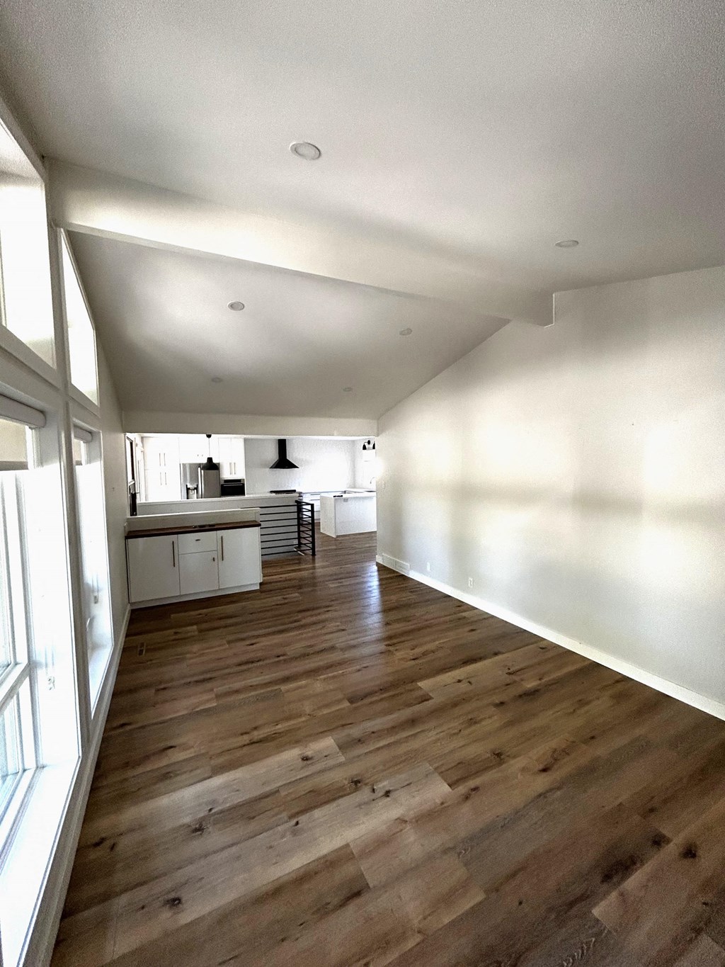 a view of the kitchen from the living room