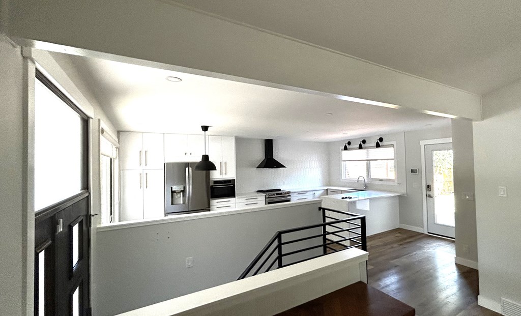 a view of the kitchen from the living room