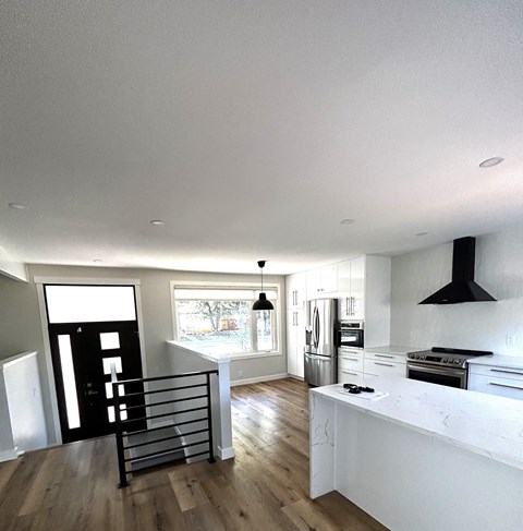 a view of the kitchen from the living room