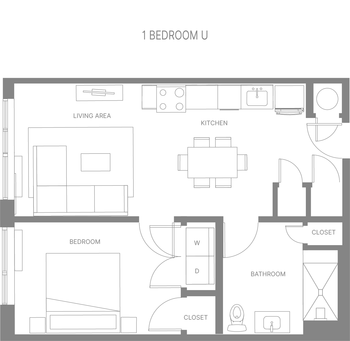 One BR U Floorplan