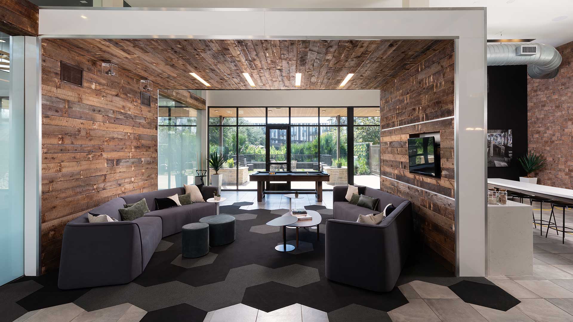 a living room with couches and a table