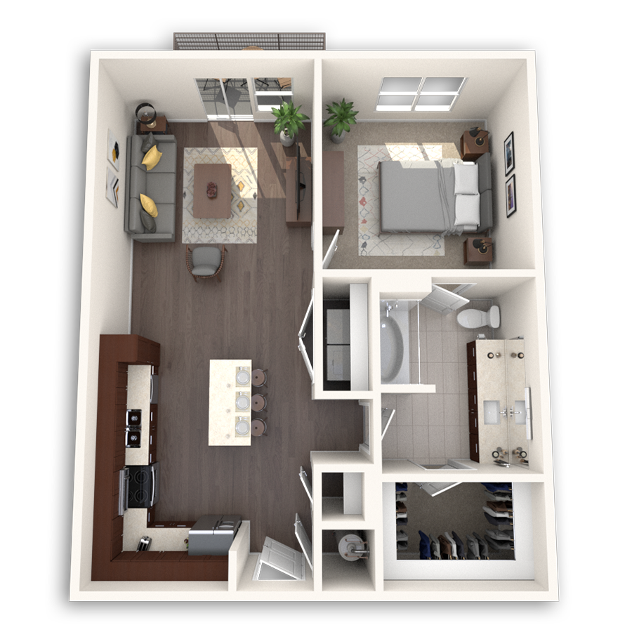 3D floor plan image of the A1 unit.