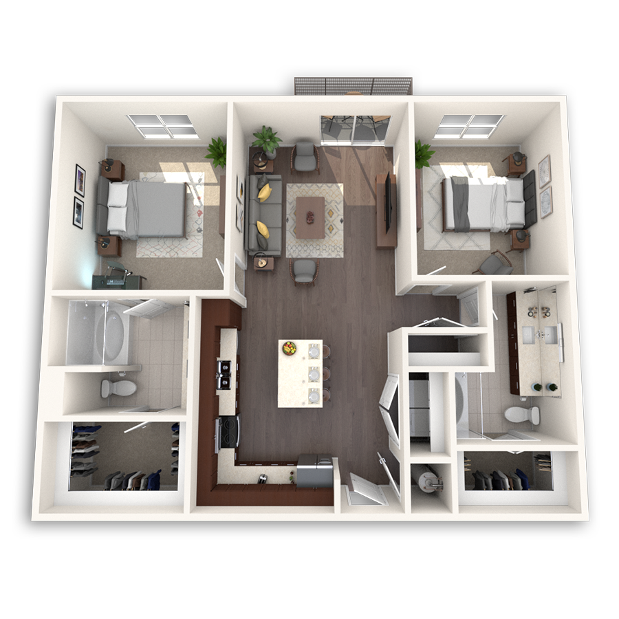 3D floor plan image of the B2 unit.