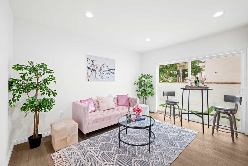a living room with a couch and a table