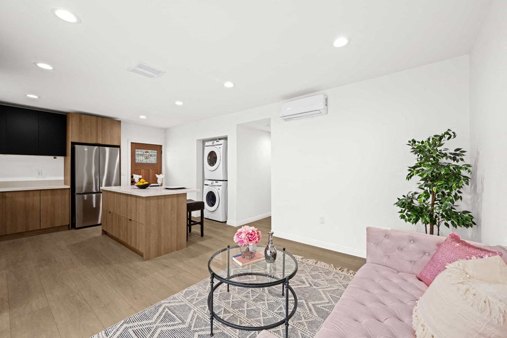 a living room with a couch and a table