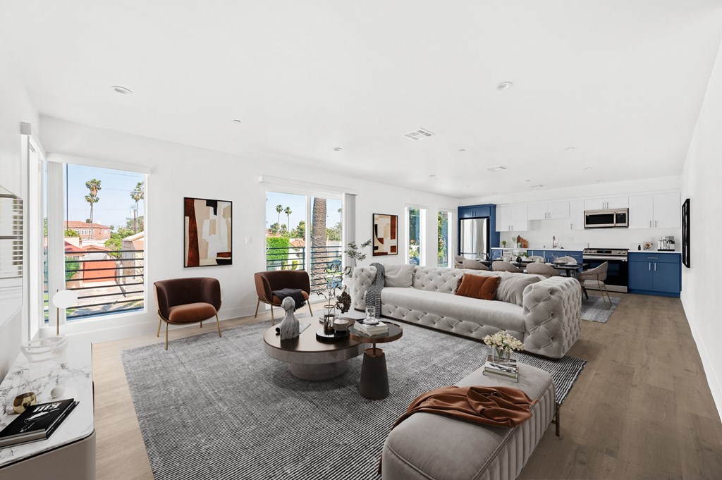 a living room with two couches and a coffee table