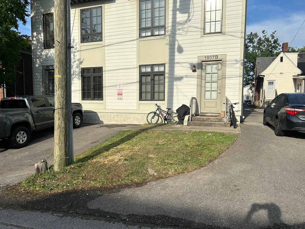 a house with a bike parked in front of it