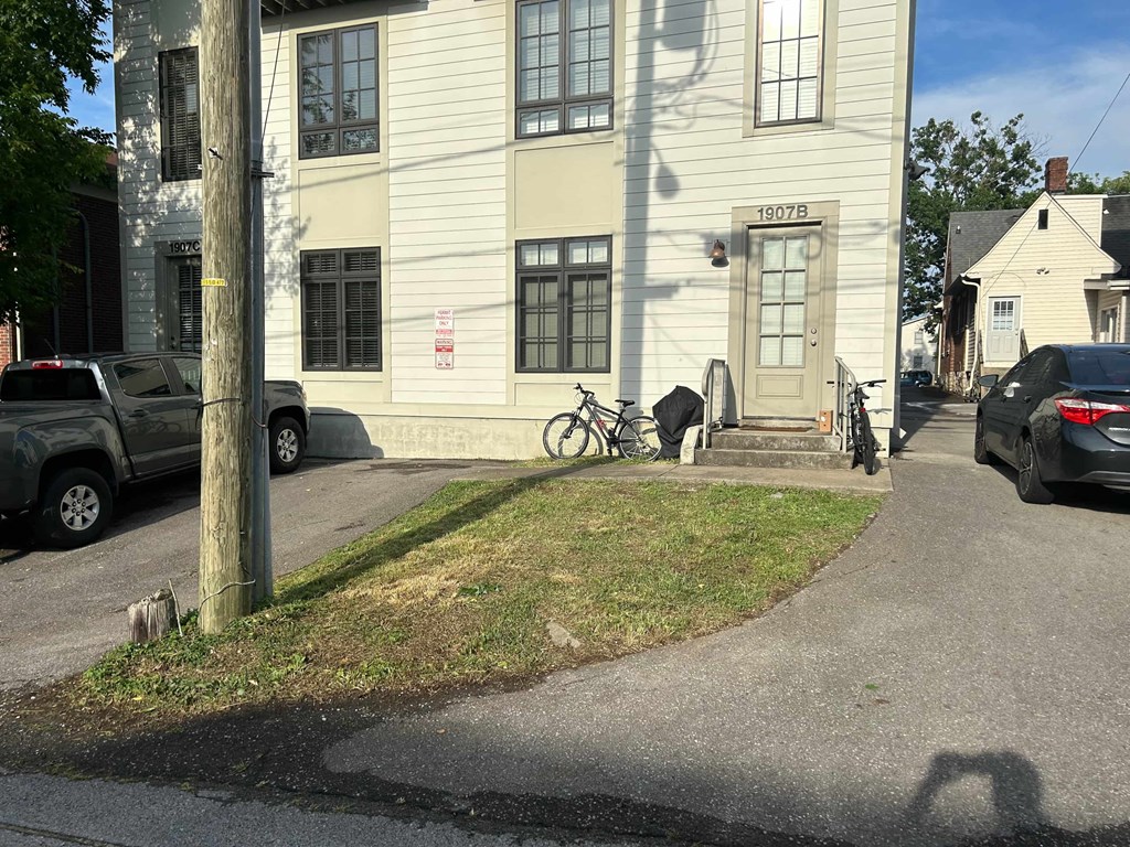 a house with a bike parked outside of it